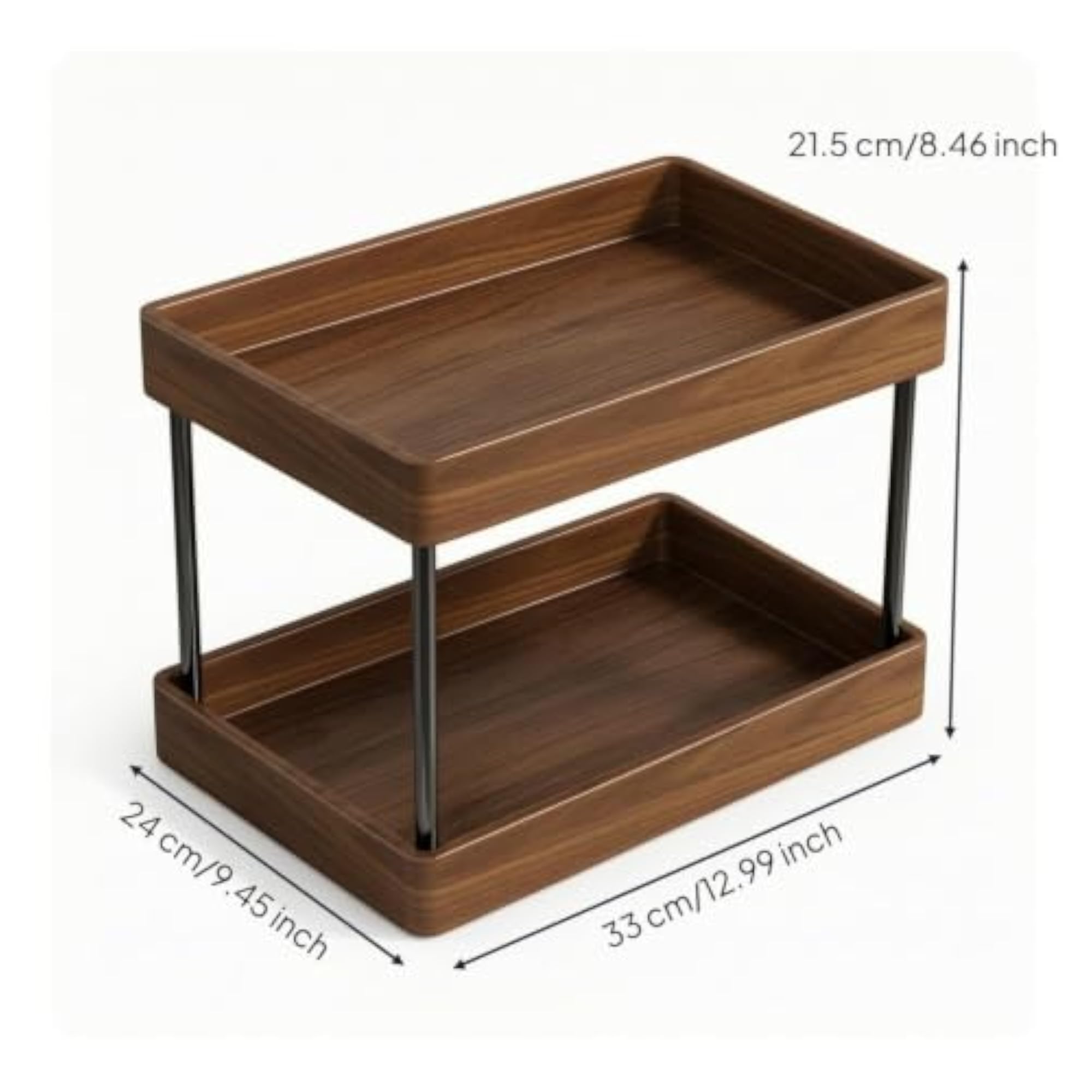Solid Wood Vanity Organizer Space-Saving 2-Tier Wooden Rack